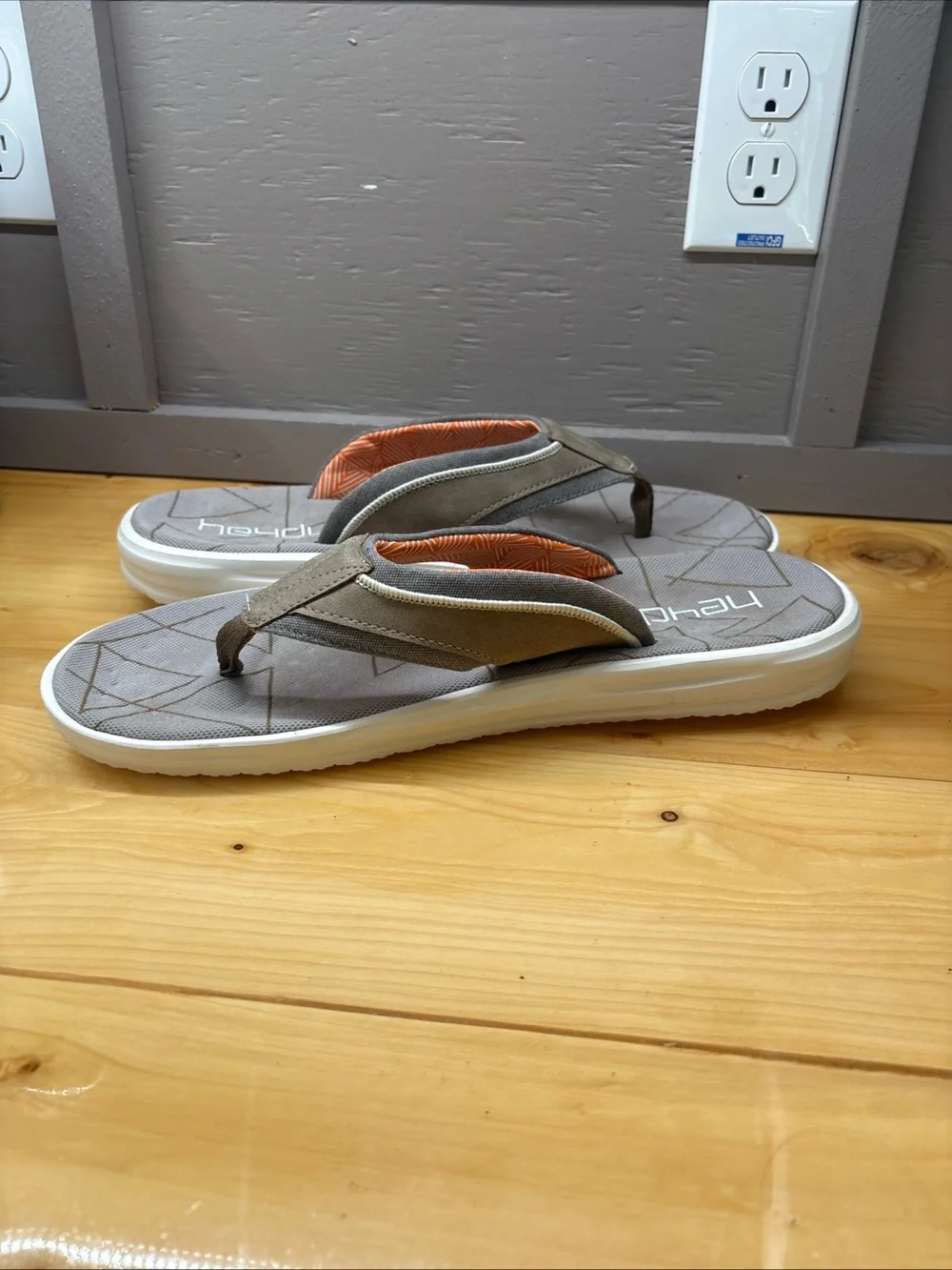 Hey Dude Men's Gray Sandals with Orange Lining